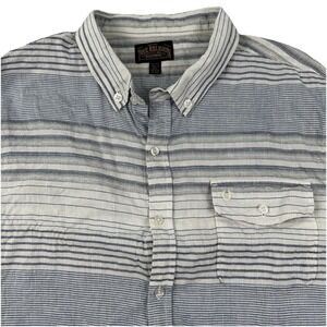 True Religion Men's Linen Cotton Shirt XXL White‎ Blue Striped 2XL Long Sleeve